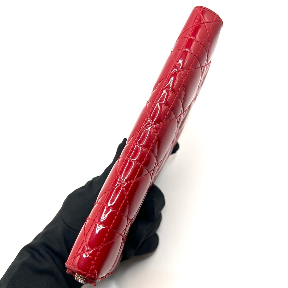 Authentic Christian Dior Cannage Red Patent Leather Zip Long Wallet - Picture 5 of 11